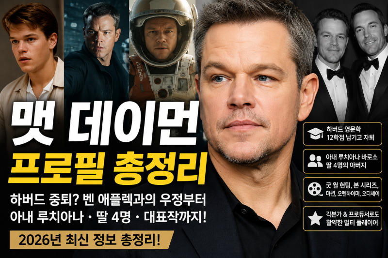 맷 데이먼 프로필 총정리 | 나이·키·하버드 학력, 아내와 네 딸, 벤 애플렉부터 오디세이까....