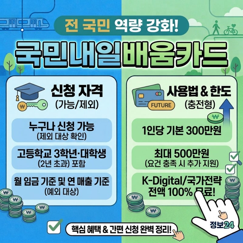 국민내일배움카드 신청 자격 및 발급 방법 총정리(지원금 한도, 자부담금)