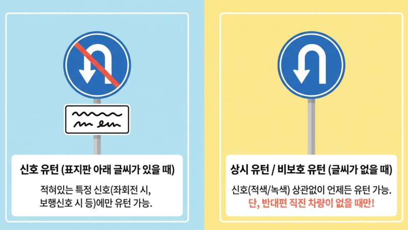 표지판이 없는 상시 유턴 구역 주의사항 및 도로주행 통과 공식, 아무 때나 돌면 중앙선 침범....