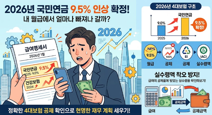 2026년 국민연금 9.5% 인상 확정! 내 월급에서 얼마나 빠져나갈까?