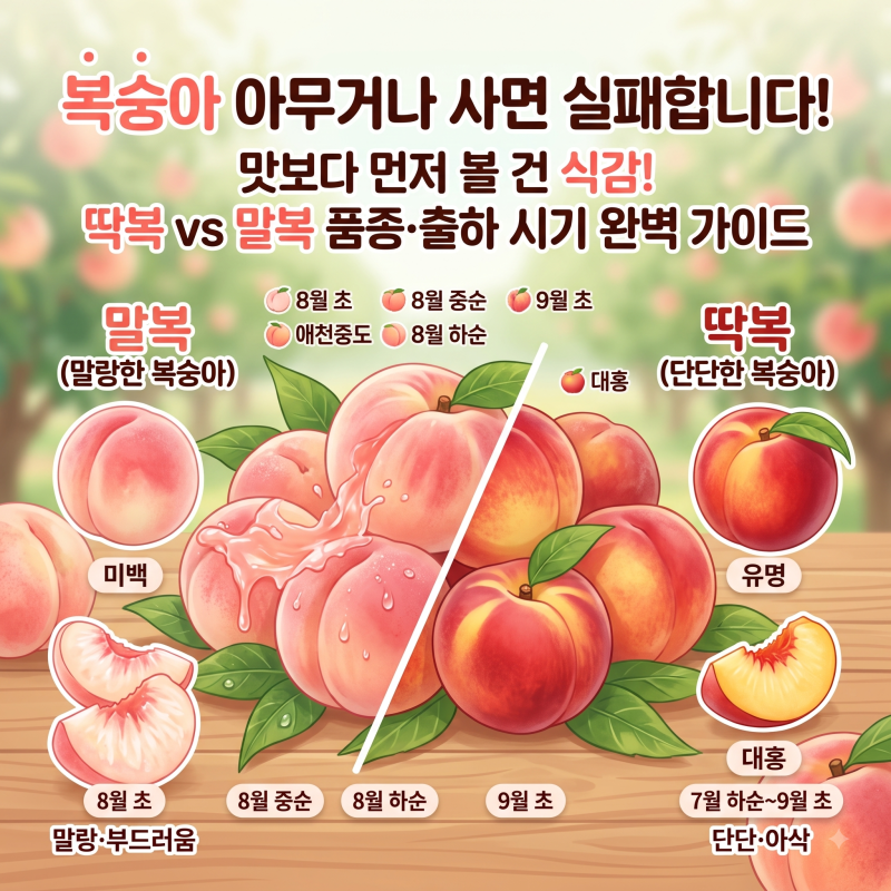 복숭아 품종별 식감·출하 시기 총정리: 딱복 vs 물복 완벽 비교