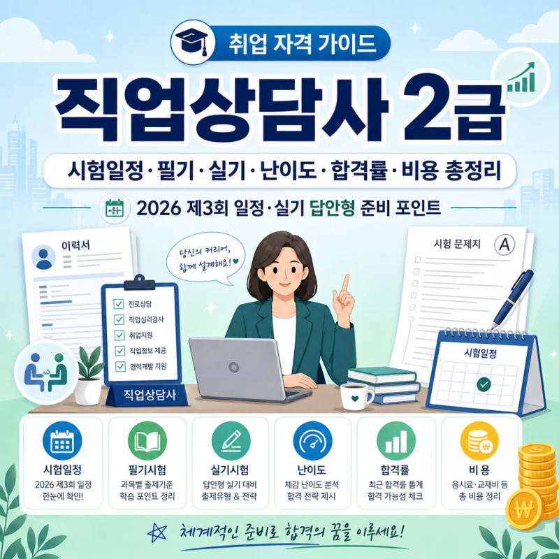 직업상담사 2급 시험일정 필기 실기｜난이도·합격률·시험비용