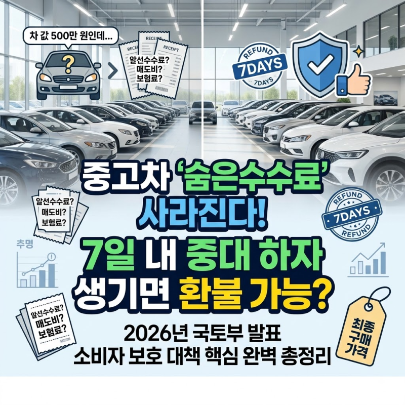 [자동차 이슈] "500만 원이라더니 현장에서 100만 원 추가?" 중고차 깜깜이 수수료 철퇴와 '7일 ....