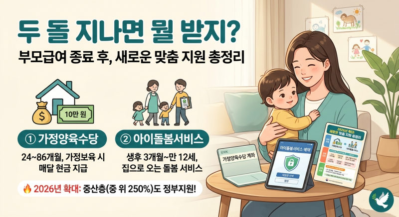 두 돌 지나면 뭘 받지? 2026 가정양육수당·아이돌봄서비스 총정리 (중산층까지 확대)