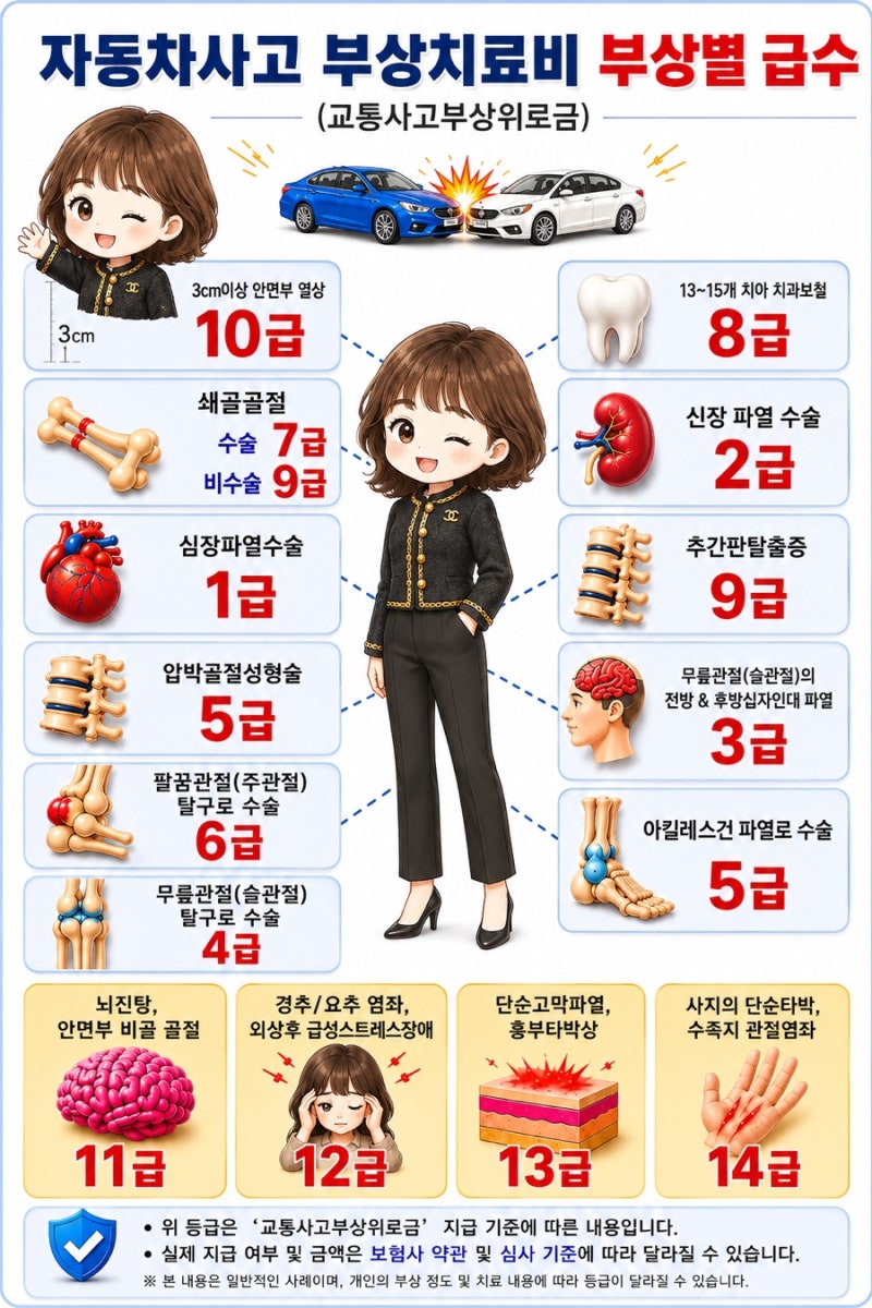 자동차사고 부상치료비, 부상별 급수 정리