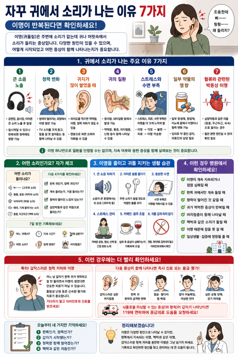 귀에서 삐 소리가 나는 이유 7가지｜이명이 반복된다면 확인하세요.