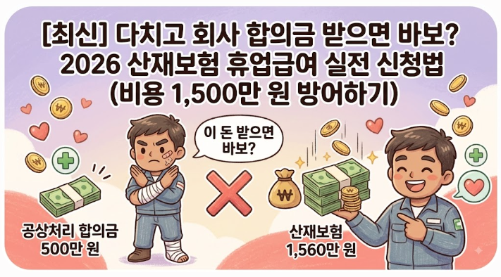[최신] 다치고 회사 합의금 받으면 바보? 2026 산재보험 휴업급여 실전 신청법 및 주의사항 (비....