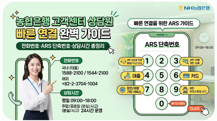 농협은행 고객센터 상담원 빠른 연결 방법｜전화번호·ARS 단축번호·상담시간