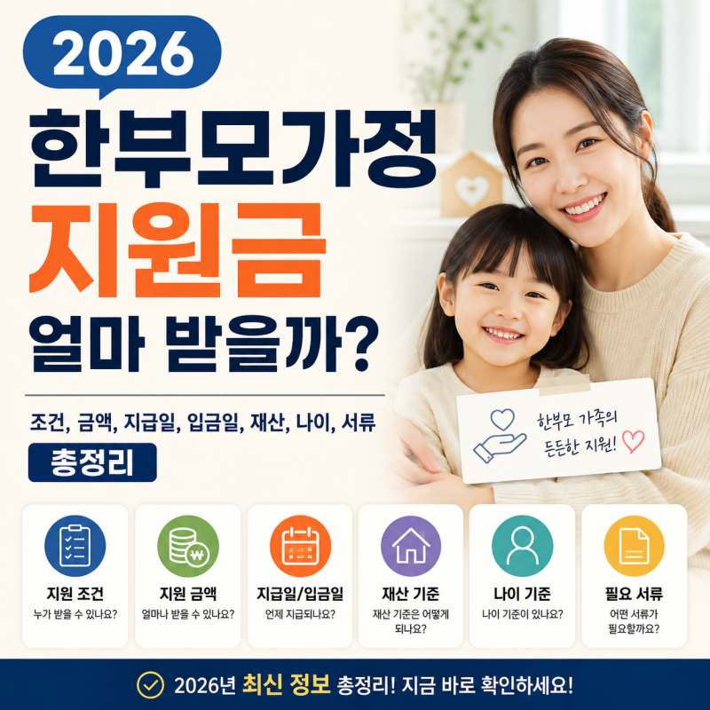 2026 한부모가정 지원금 얼마 받을까? 조건, 금액, 지급일, 입금일, 재산, 나이, 서류 총정리