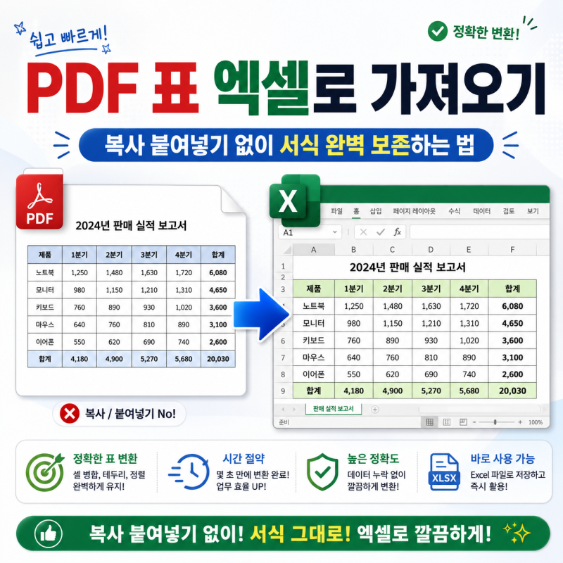 PDF 표 엑셀로 가져오기, 복사 붙여넣기 없이 서식 완벽 보존하는 법