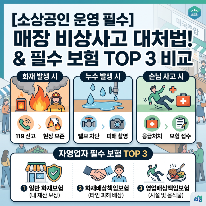 [소상공인 운영] 매장 화재·누수·손님 사고 시 대처법! 자영업자 필수 보험 TOP 3 비교