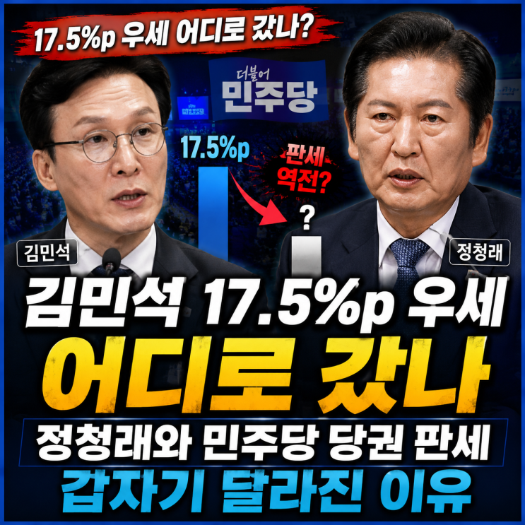 <b>김민석</b> 17.5%p 우세 어디로 갔나｜정청래와 민주당 당권 판세 갑자기 ....