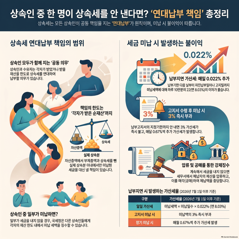 상속세 연대납부 책임, 상속인 중 한 명이 세금을 안 내면 어떻게 되나요?