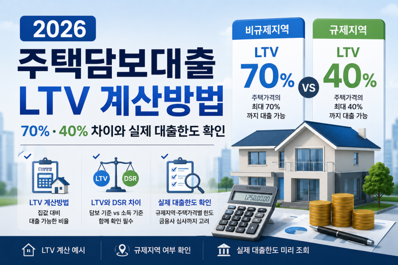 2026 주택담보대출 LTV 계산방법, 70%·40% 차이와 실제 대출한도 확인