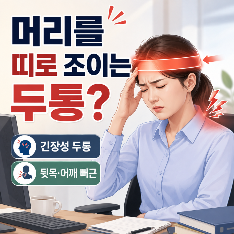 머리를 띠로 조이는 듯 아파요, 뒷목·어깨까지 뻐근하다면 긴장성 두통일까요?