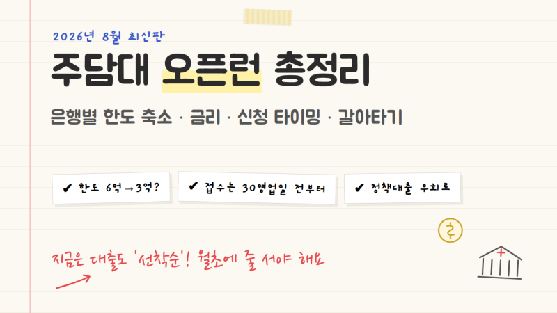 2026년 8월 주담대 오픈런 총정리|은행별 한도 축소·금리·신청방법·갈아타기 전략
