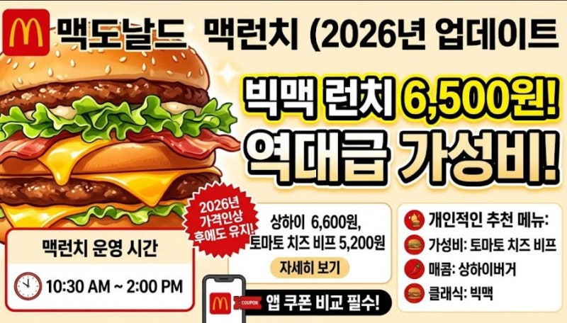 맥도날드 맥런치 할인 시간과 대표메뉴 할인 가격