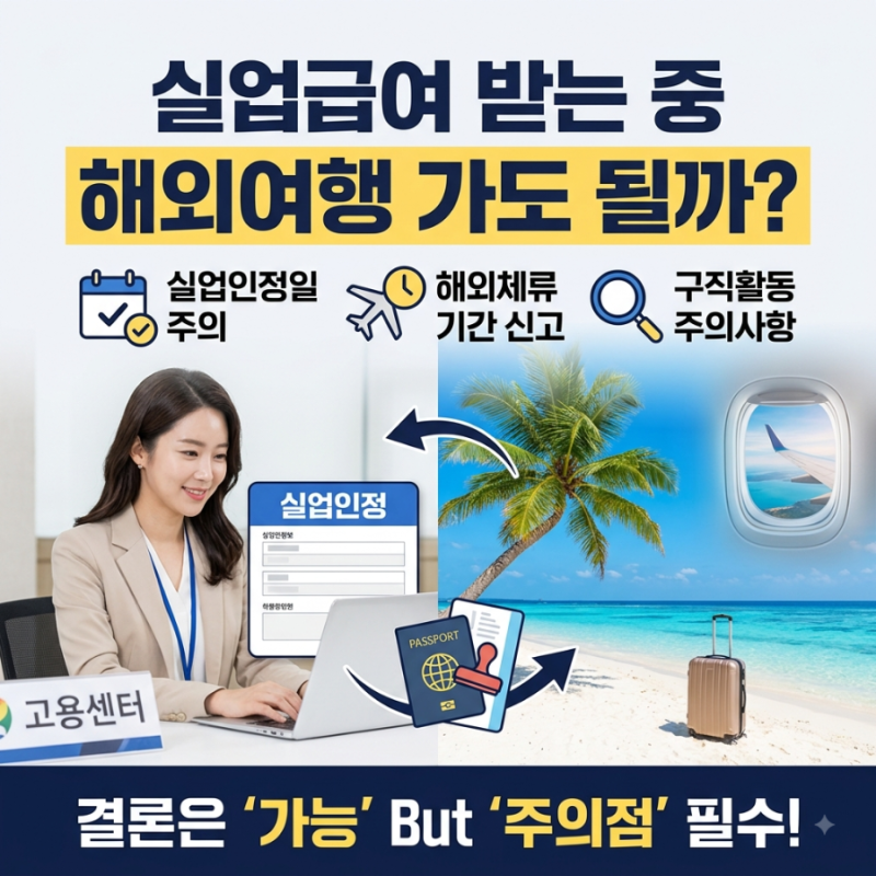 실업급여 받는 중 해외여행 가도 될까?｜해외체류 기간·실업인정일·구직활동 주의사항