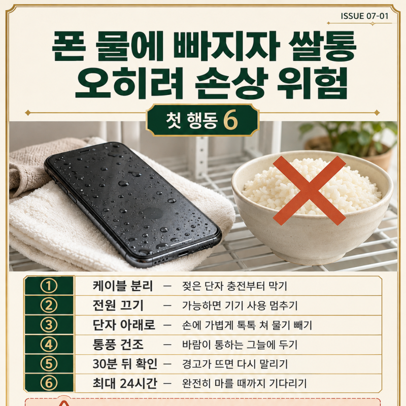 휴대폰 물에 빠졌을 때, 쌀통보다 먼저 할 침수 대처 6단계