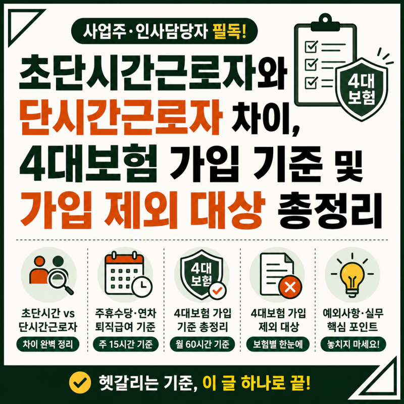 초단시간근로자와 단시간근로자 차이, 4대보험 가입 기준 및 가입 제외 대상 총정리
