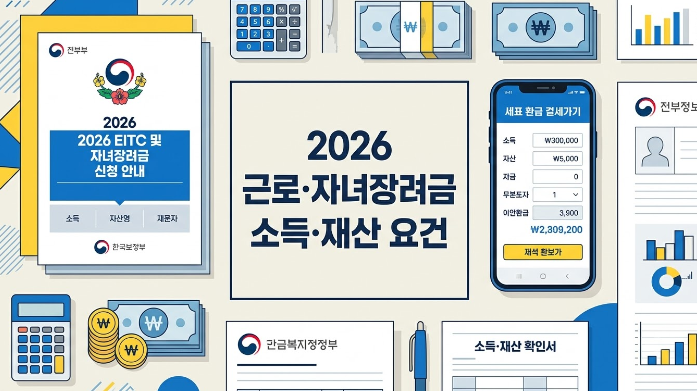2026 근로장려금 자녀장려금 신청 조건, 맞벌이 소득 완화 및 재산 탈락 조건 총정리