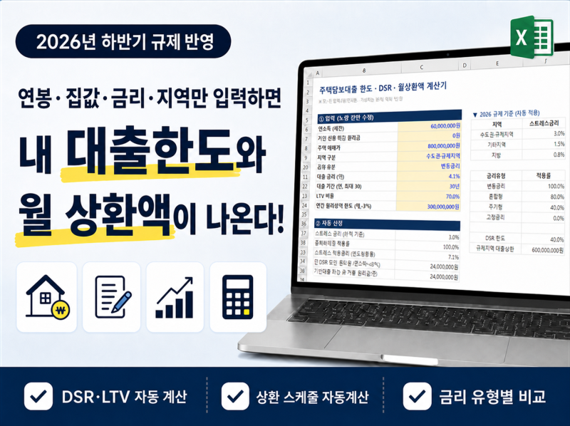 주택담보대출 한도/월상환액 자동 계산기 - 연봉/집값/금리/지역만 입력하면 자동으로 스트....