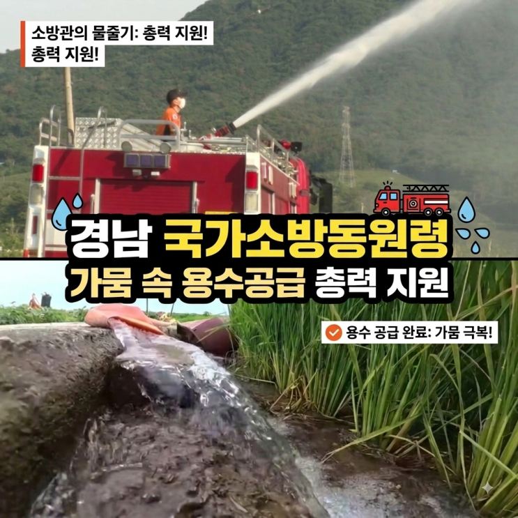 <b>경남 국가소방동원령</b> 가뭄 속 용수공급 총력 지원