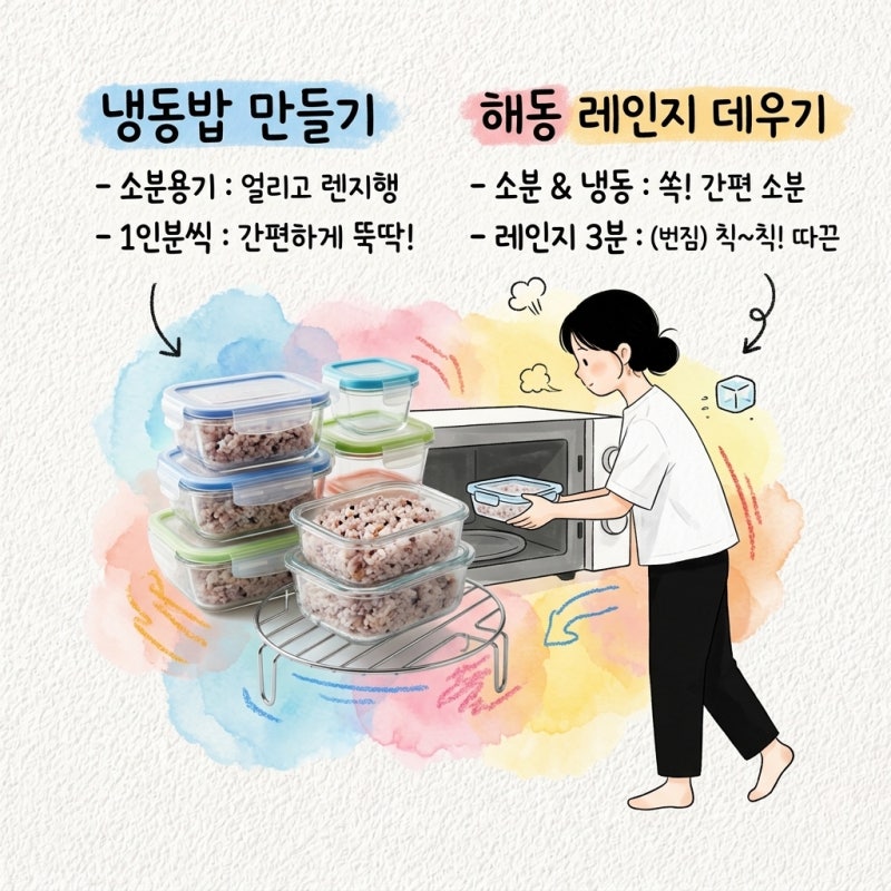 냉동밥 만들기부터 해동 전자레인지 데우기와 소분용기