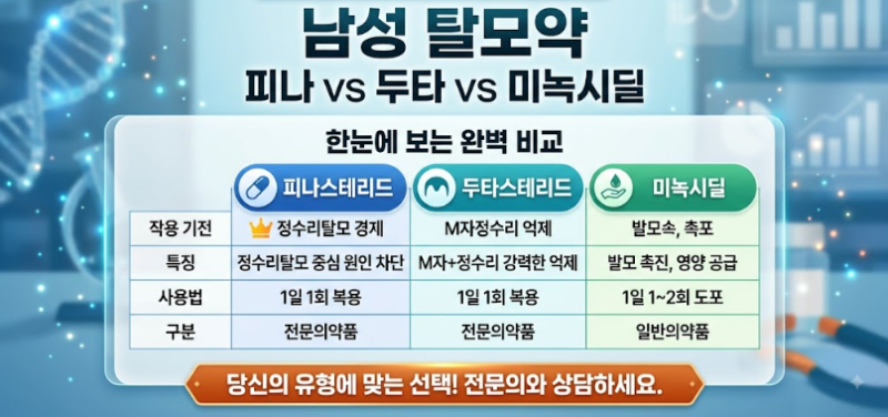 남자 탈모약 종류 비교｜프로페시아 vs 아보다트, 미녹시딜 효과 총정리