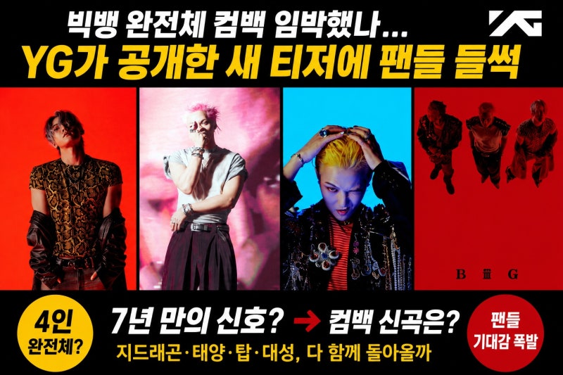 빅뱅 4년 4개월 만에 신곡 나온다…‘BiiiG’ 지드래곤·태양·대성 비주얼 공개