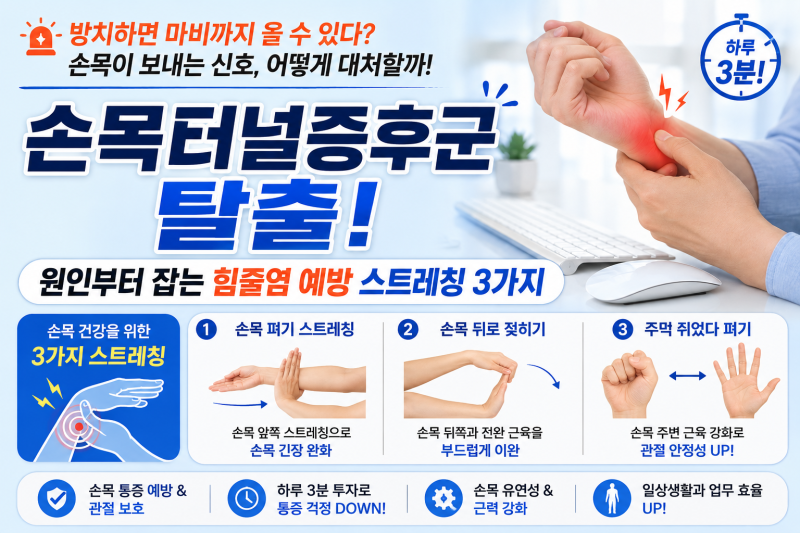 [건강 정보] 컴퓨터 작업 중 '손목 찌릿함' 참지 마세요! 손목 터널 증후군 원인과 건초염 예....