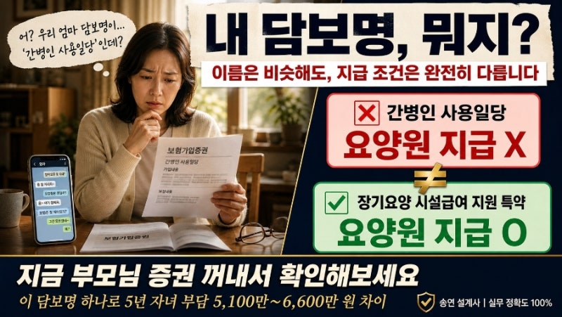 간병인 사용일당 vs 시설급여 특약 ← ⭐ 지금 이거 → "내 담보명 뭐지?"