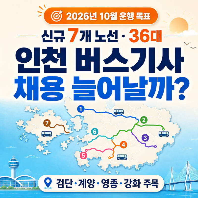 인천 버스기사 채용 늘어날까? 2026년 10월 신규 7개 노선·36대 총정리