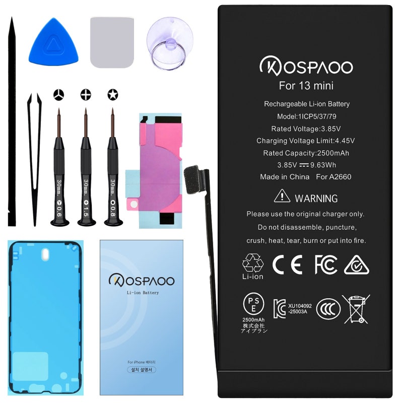 잘 나가는 제품 아이폰13미니배터리교체 For iPhone 13 mini 배터리 대용량2500mAh 증가 폭3.9% A2660배....