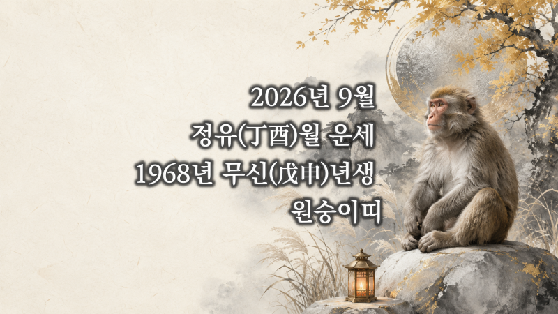 2026년 9월 정유(丁酉)월 운세 1968년 무신(戊申)년생 원숭이띠