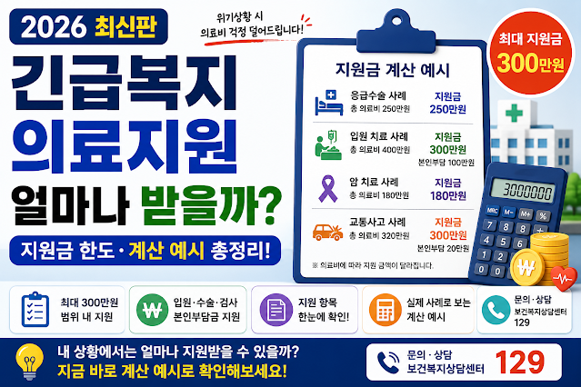 2026 긴급복지 의료지원 얼마나 받을까?｜긴급복지 의료비 지원금 계산 예시