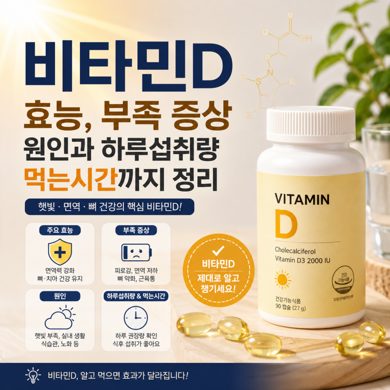비타민D 효능, 부족 증상 원인과 하루섭취량 먹는시간까지 정리