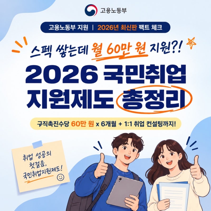 [2026 국민취업지원제도 총정리]1유형 2유형 지원자격 조건 및 월 60만 원 신청 방법
