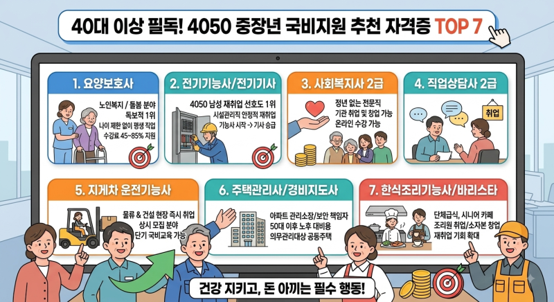 2026년 4050 중장년 국비지원 자격증 추천 TOP 7 및 국민내일배움카드 신청방법 완벽 정리