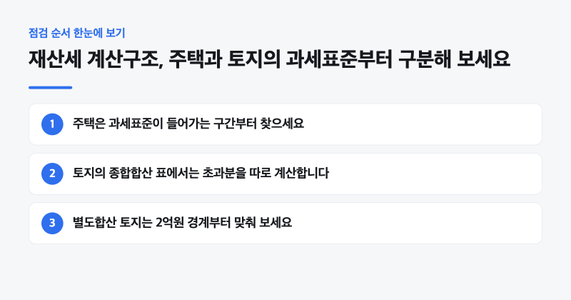 재산세 계산구조 막힐 때 먼저 확인할 화면, 재산세 계산구조, 주택과 토지
