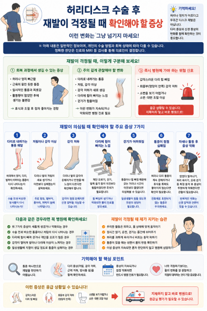 허리디스크 수술 후 재발이 걱정될 때 확인해야 할 증상 이런 변화는 그냥 넘기지 마세요