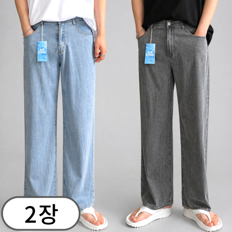 잘 나가는 제품 에콕스청바지3종 2장 세트 남성용 여름 쿨 세미 와이드 데님 팬츠 청바지 빅....