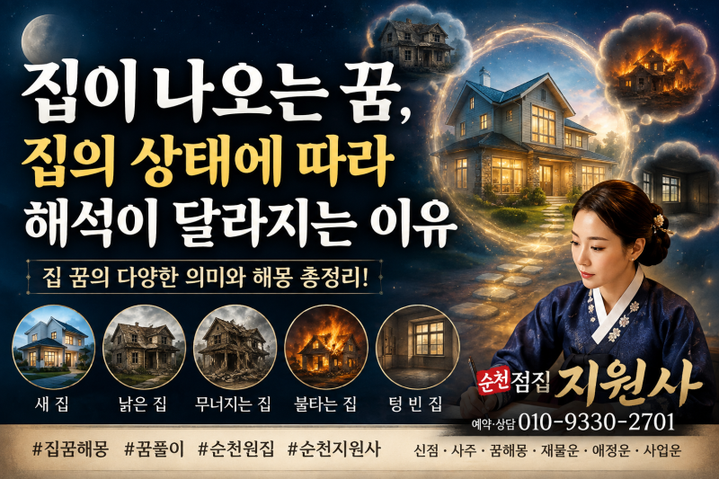 집이 나오는 꿈, 집의 상태에 따라 해석이 달라지는 이유 | 순천점집 지원사