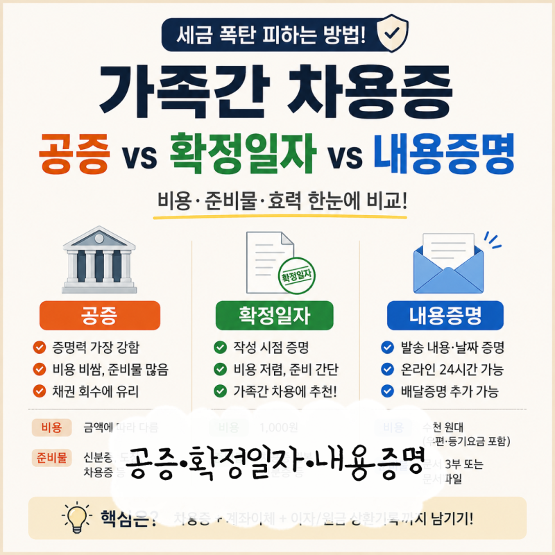 [차용증] 가족 간 차용증 | 공증 vs 확정일자 vs 내용증명 뭐가 좋을까?