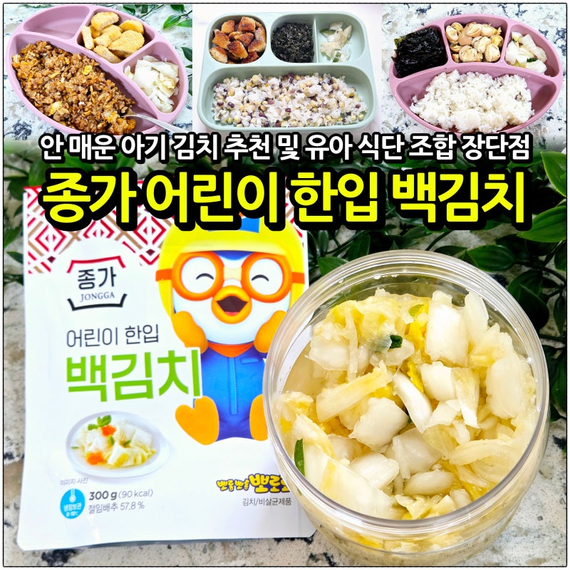 아기 안 매운 김치 추천: 종가 어린이 한입 백김치 300g 유아 일반식 반찬 메뉴 후기