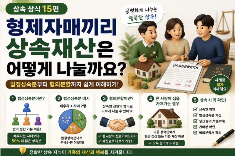 형제자매 상속재산 어떻게 나눌까요?｜법정상속분·배우자 상속분·협의분할 총정리