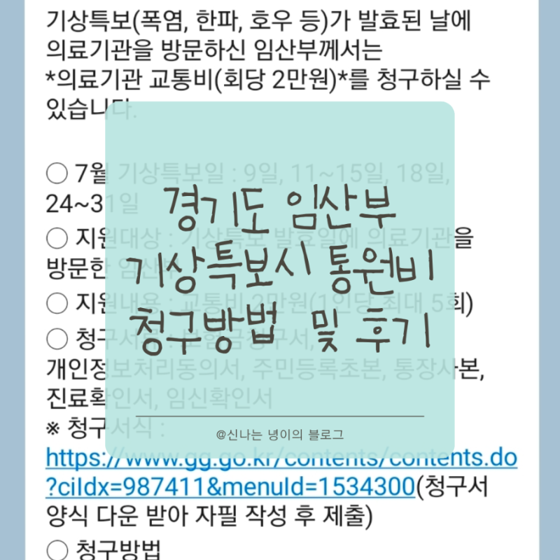경기도 임산부 경기기후보험 교통비지원 신청방법 및 수령 후기