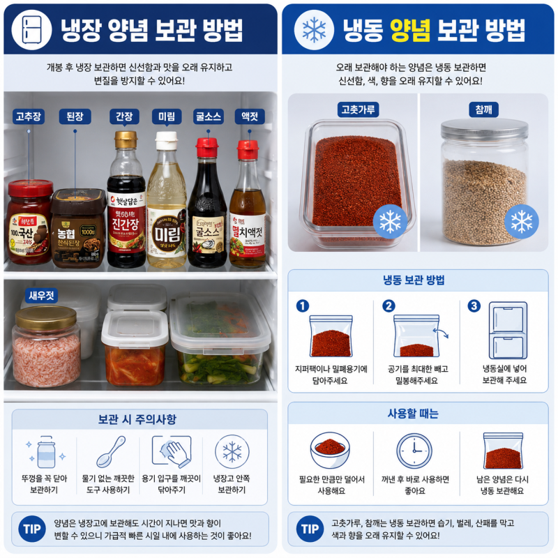 양념 보관법 총정리｜고추장 된장 간장은 냉장? 고춧가루는 냉동?