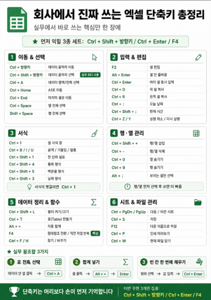 회사에서 진짜 쓰는 엑셀 단축키 총정리