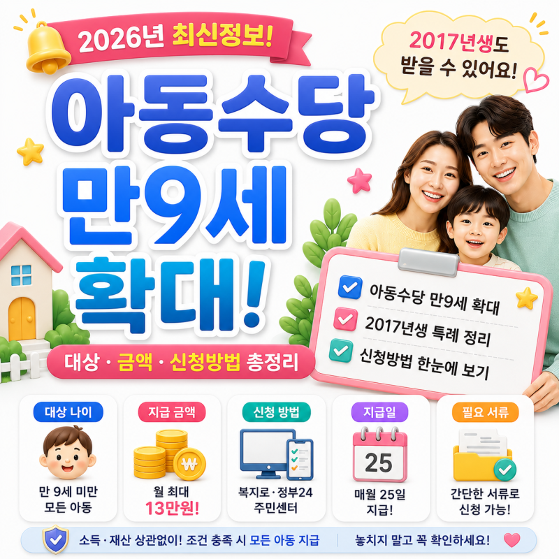 아동수당 만9세 확대, 2017년생도 받을까? 대상·신청방법 총정리